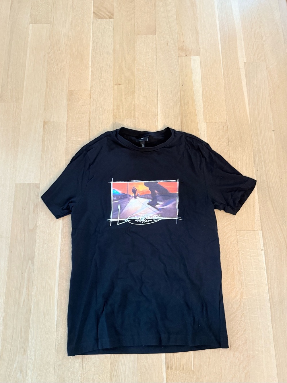 H&M Black Short Sleeve Tee with Multicolor Skate Graphic